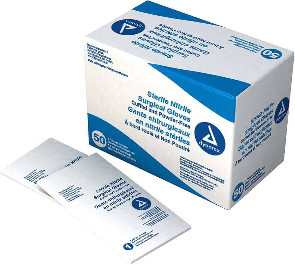 Sterile Disposable Nitrile Surgical Gloves, Powder-Free, Professional Medical and Healthcare Use, Green, Size 6.5, 1 Case - 4 Boxes of 50 Pairs