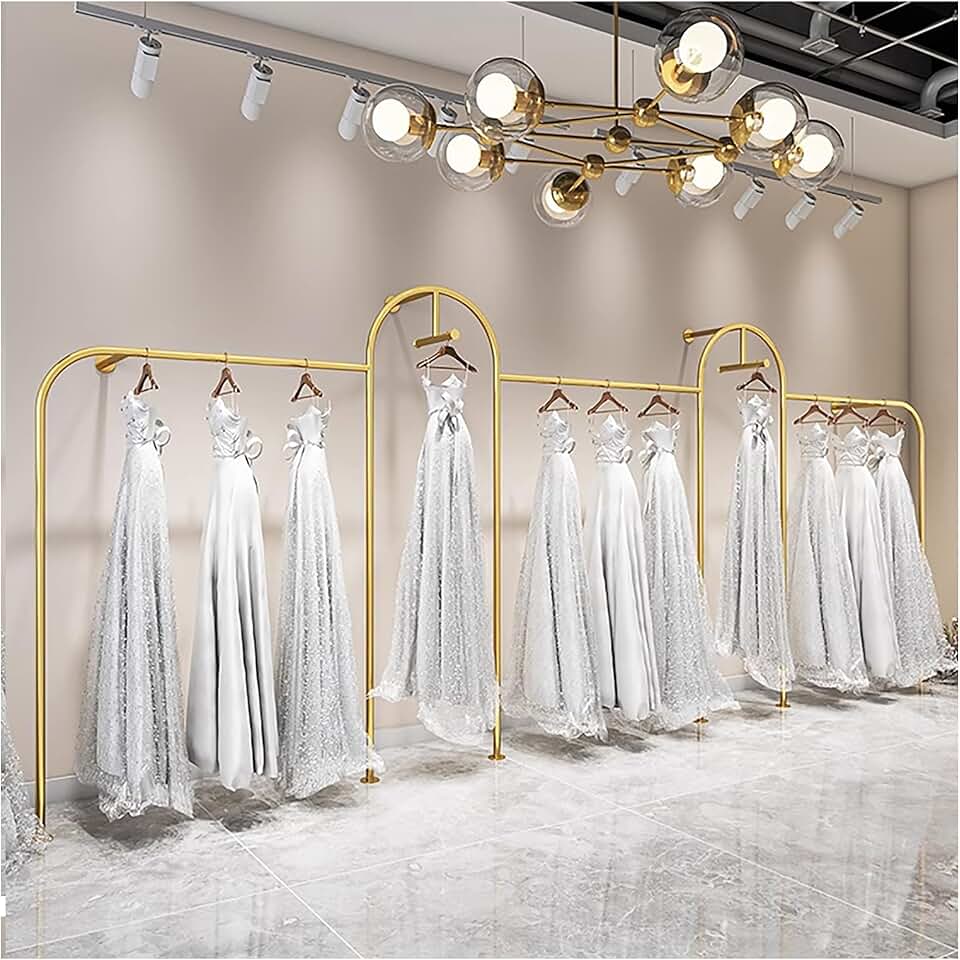 Wall Mounted Retail Garment Rack, wedding dress display stand, Creative Display Garment Racks in Boutique Clothing Stores, Metal Garment Bracket, Heavy Duty Multi-Purpose Hanging Rod ( Color : Gold ,