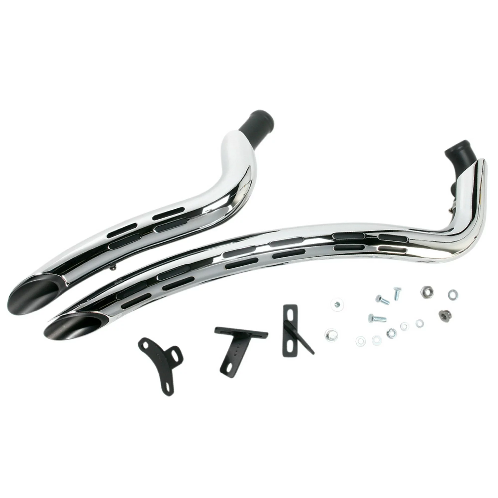 Bassani Radial Sweepers Black Exhaust System w/Chrome Slotted Shields (1SD2F)