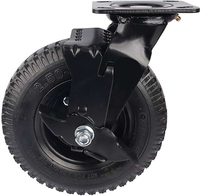 Heavy 8-inch Pneumatic Rubber Wheel Side Brake Air Luggage Cart Caster Universal 1Pcs