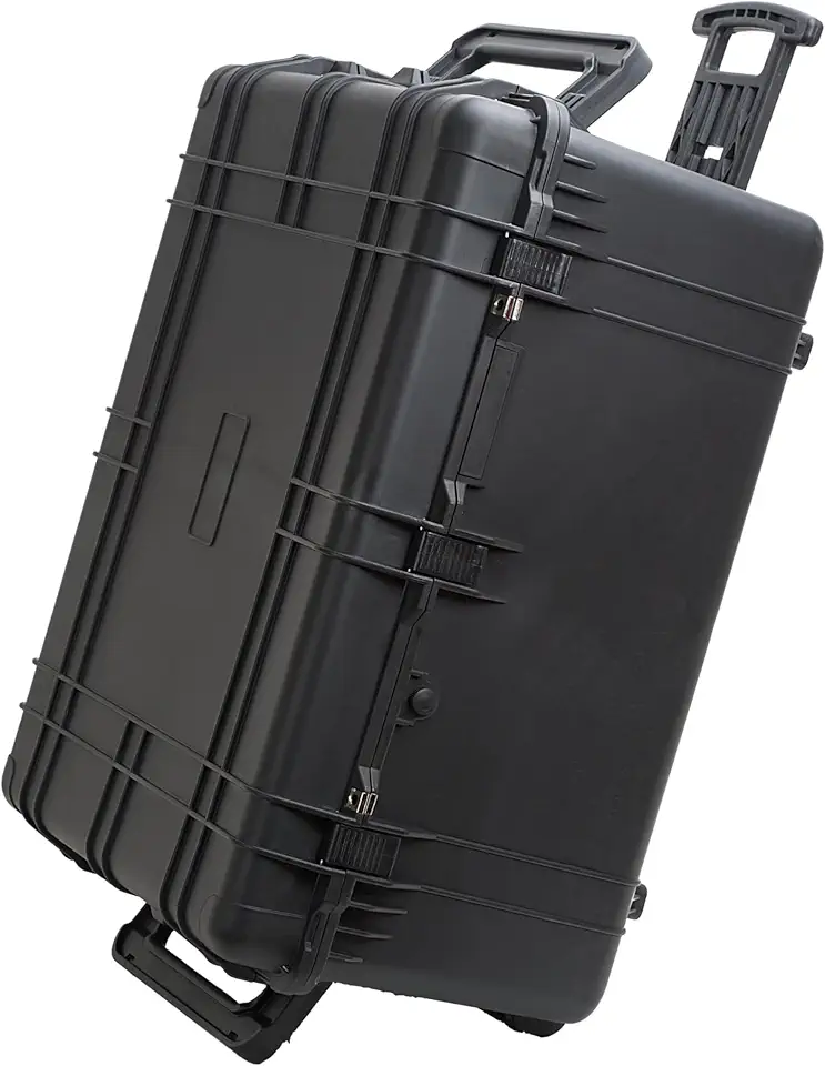 MEIJIA Portable Waterproof Protective Case,Hard Camera Case With Retractable Pull Handle And Rolling Wheels,Customizable Fit Foam Inserted,Elegant Black, 33.43