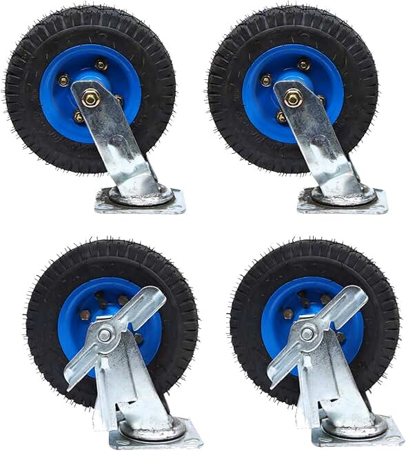 Replacement Caster - Steel Plate Casters, Rubber casters, High Elasticity, Rotating Silent, 5mm Thick Bracket, wear-Resistant and Durable, Thickened Inflatable Wheel, 4pcs