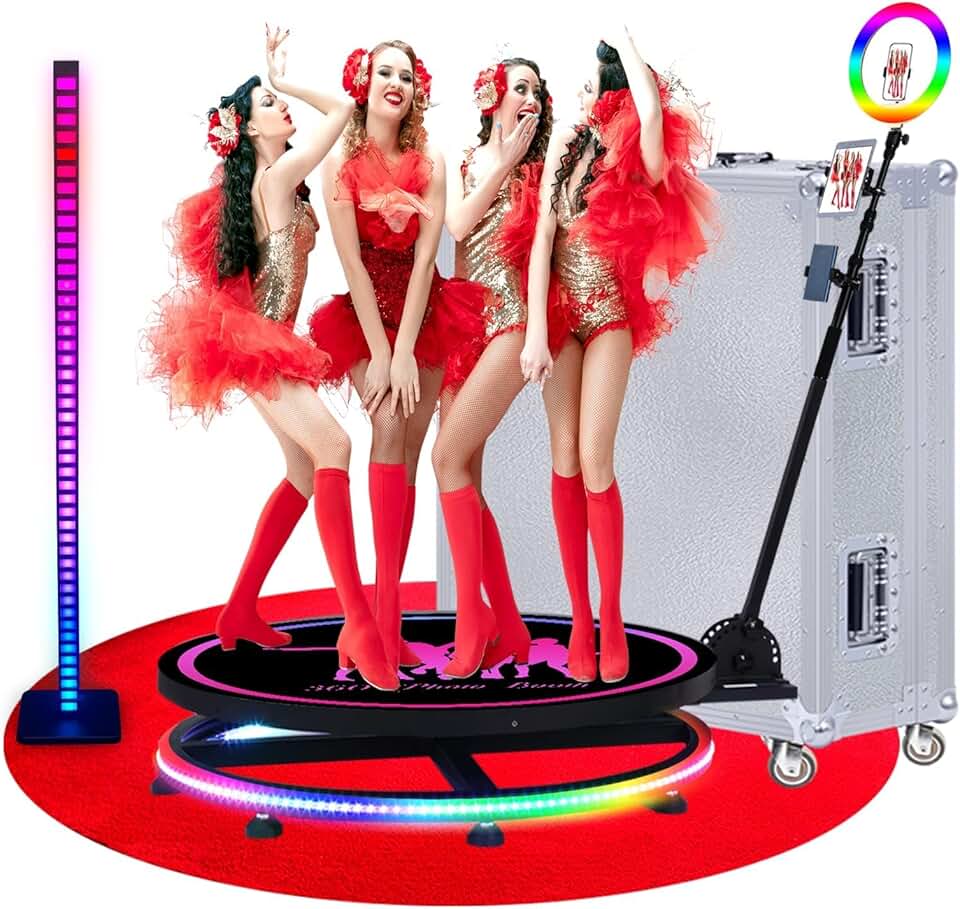 360 Photo Booth Machine with Flight Case & Battery Pack for Parties,360 Slow Motion Camera Booth with Custom Magnetic Logo & Deluxe Suit,Control by APP or Remote,Flight Case (68 cm)