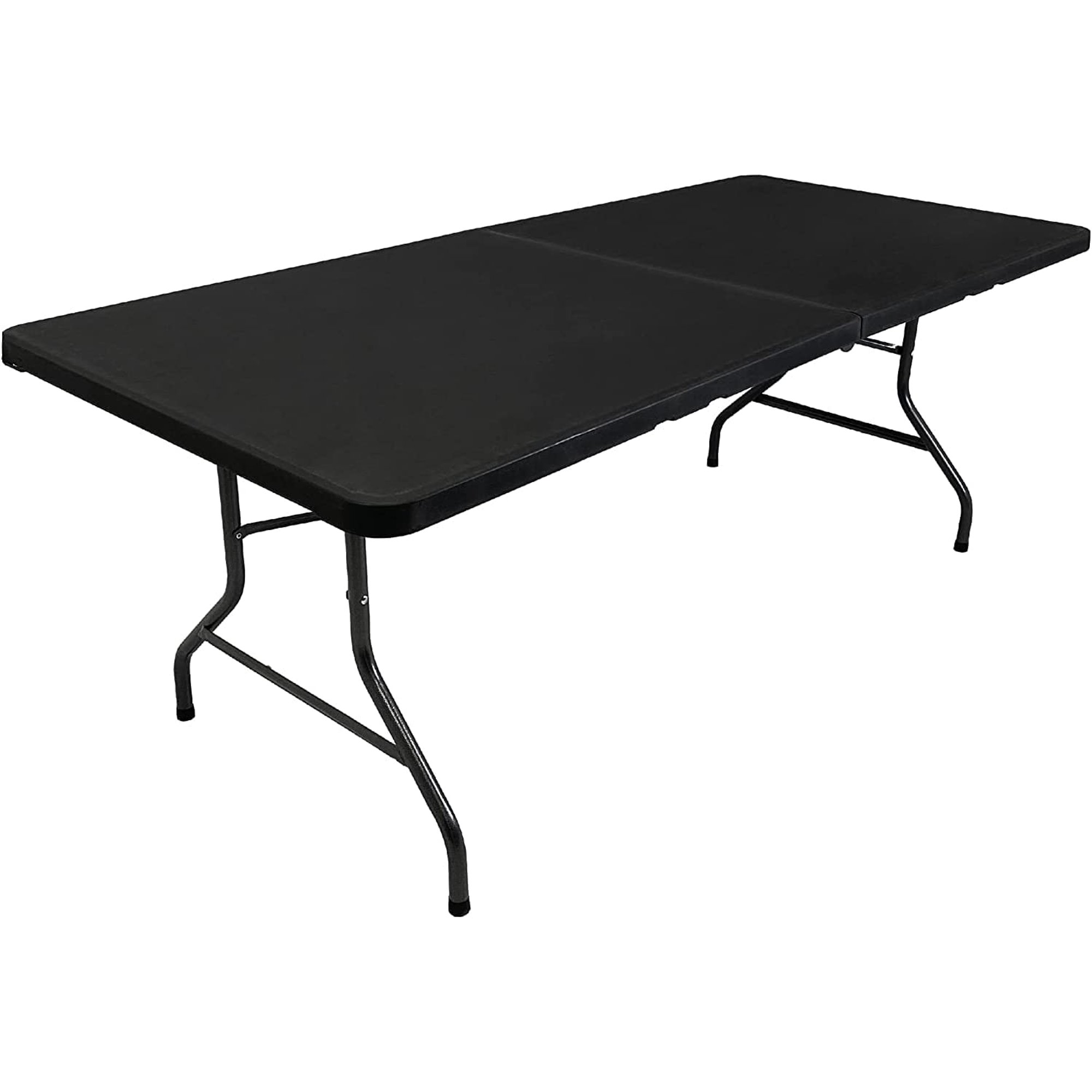 Oversized Party Folding Table – 6.5’ X 3’ – Portable Fold in Half Design - Plastic Molded Table – Great for Card, Craft, Camping, Work and Hobbies – BLACK Table
