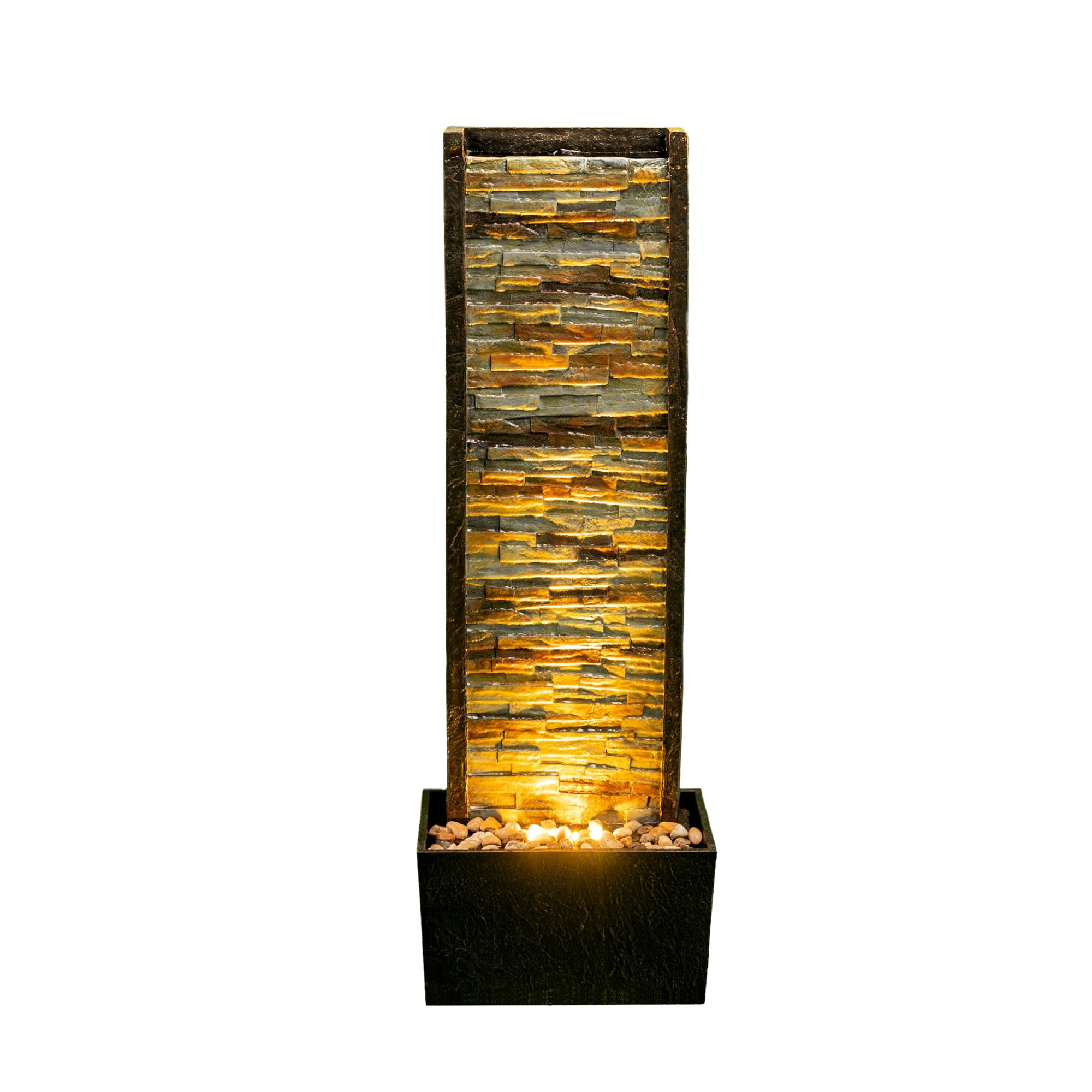 Illuminated Stone Cascade Waterfall Fountain  Elegant Indoor/Outdoor Water Feature with LED Lights, 38x11.6x16.3 inches