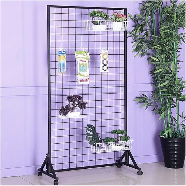 Gridwall Panels & Units, Floor Standing Gridwall Mesh Display Panel, Retail Display Stands with Wheels, Retail Shop Market Shopfitting & Home Storage Shelving (Color : Black, Size : 50x180C