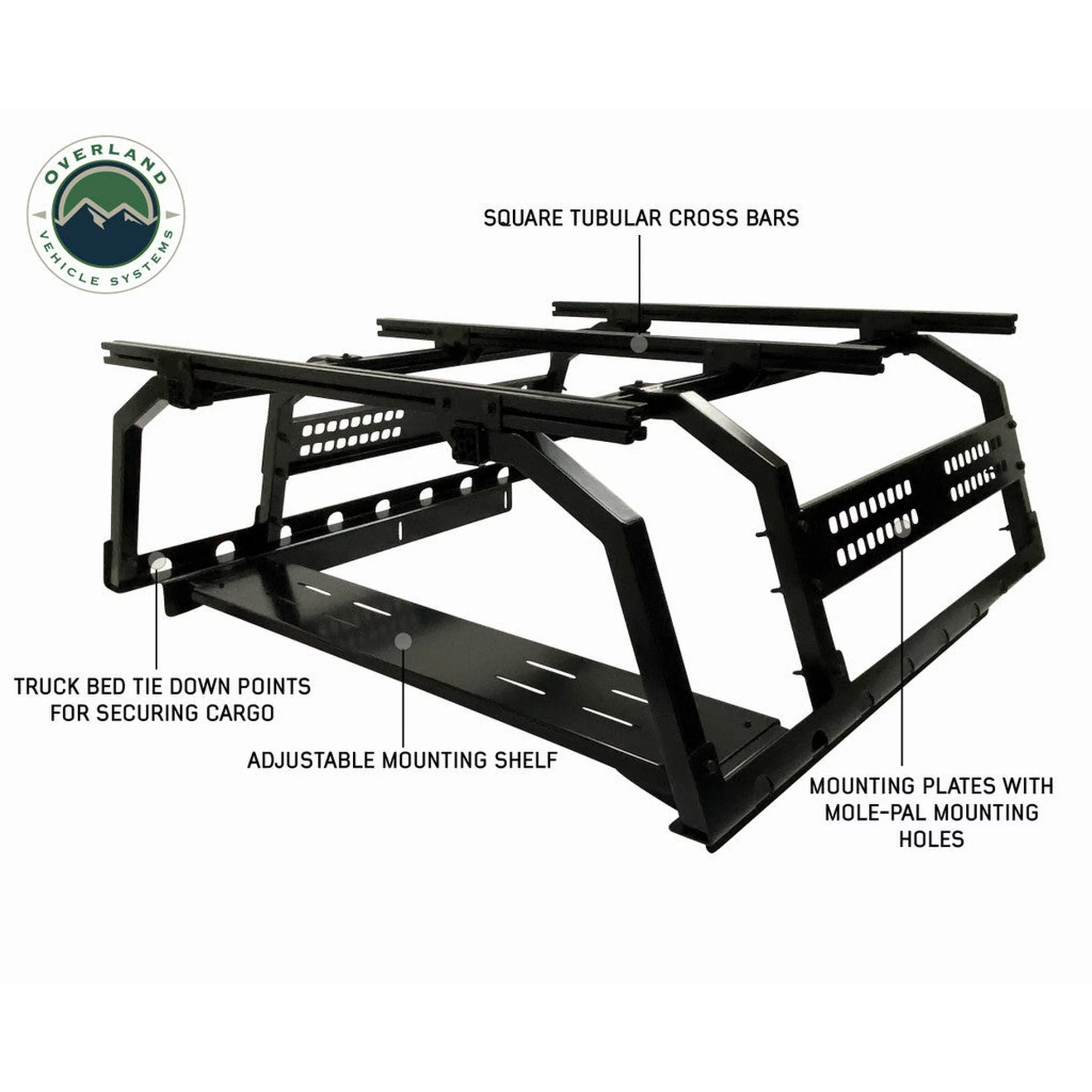 OVS Discovery Rack with Side Cargo Plates With Front Cargo Tray System Kit Mid Size Truck Short Bed Application 22030101