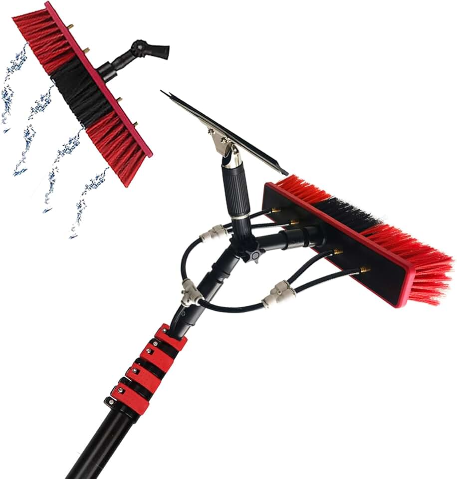 36FT Water Fed Telescopic Window Cleaning Pole Brush Squeegee Equipment for Cleaning Photovoltaic and Solar Panels Water/Hose Fed Pole Extendable Reach for High Windows