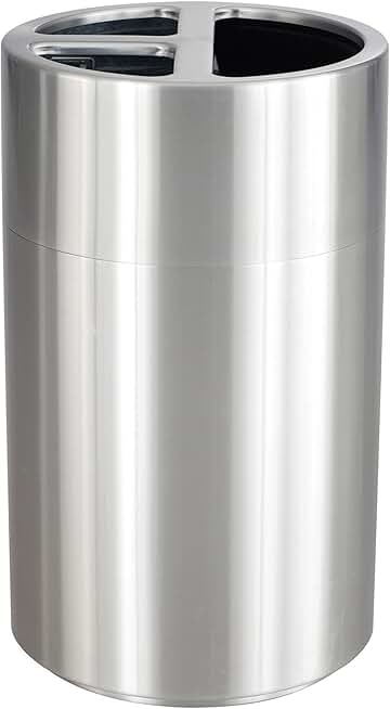 Safco Products 9941SS Triple Bin Recycling and Trash Can, 40 Gallon Total, Aluminum Shell, 3 Separate Liners, Decals Included, Silver