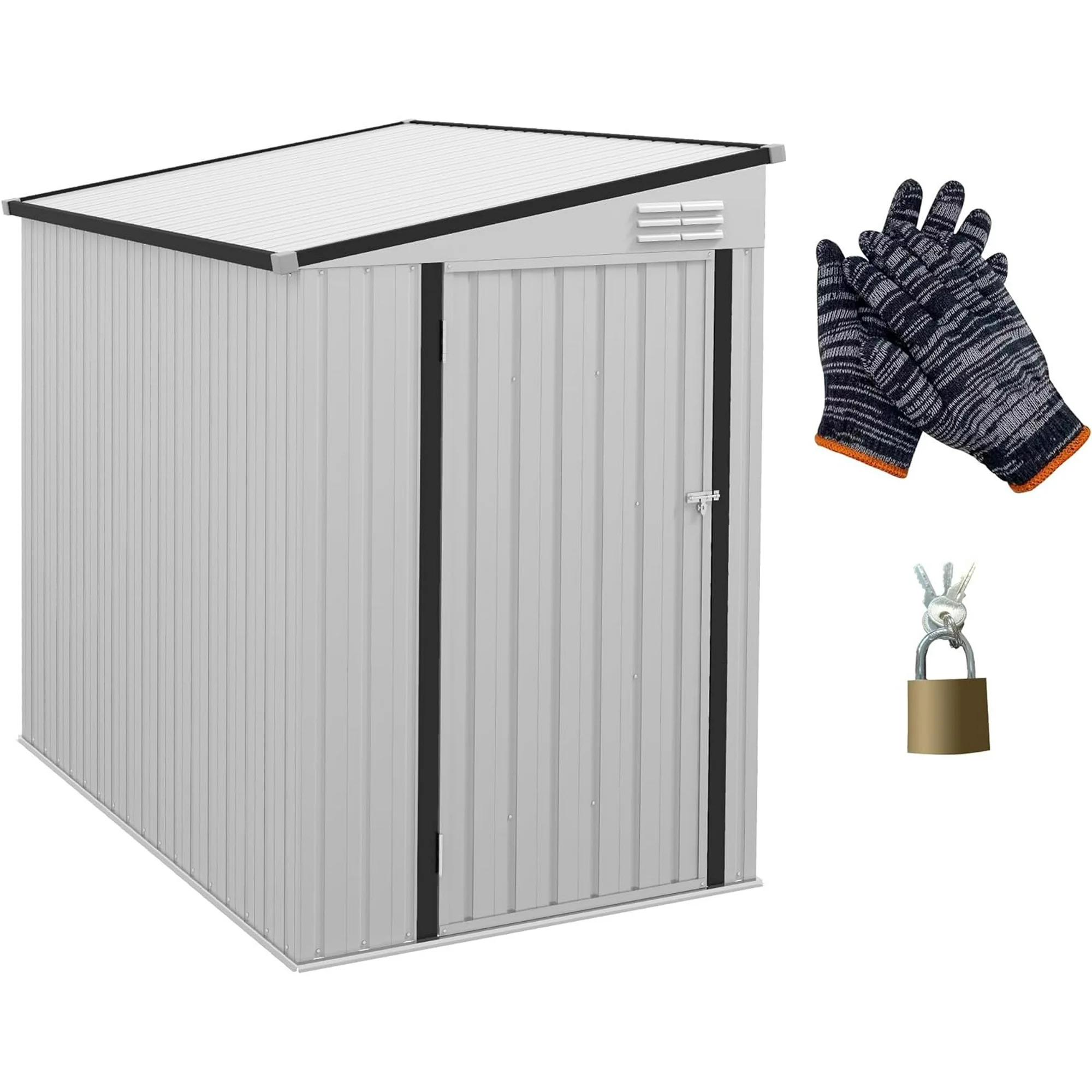 Outsunny 4' x 6' Metal Outdoor Storage Shed, Lean to Storage Shed, Garden Tool Storage House with Lockable Door and 2 Air Vents for Backyard, Patio, Lawn, White