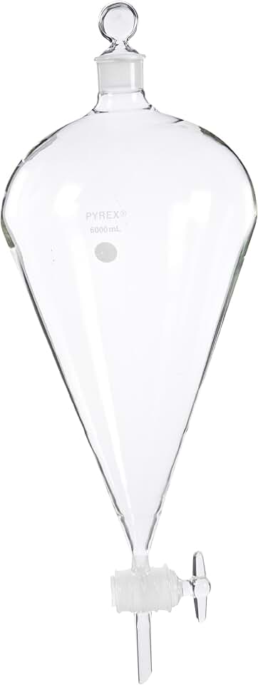 Corning Pyrex Borosilicate Glass Pear-Shaped Squibb Separatory Funnel with Glass Standard Taper Stopper, 6L Capacity