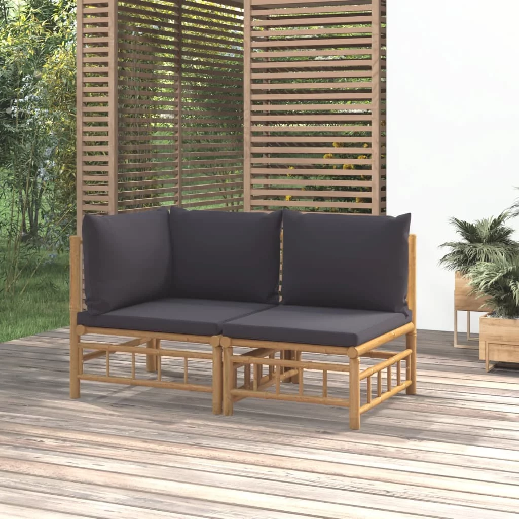 Outdoor Bamboo 2 Piece Lounge Set with Dark Gray Cushions, Weather-resistant, Lightweight, Perfect for Relaxing in Your Patio