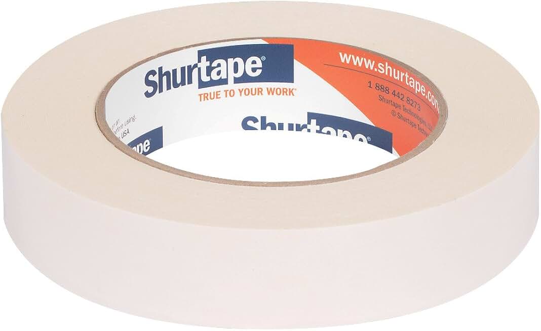 Shurtape DF 65 General Purpose Grade Double-Coated Flat Paper Tape, 24mm x 33m, Natural, Case of 36 Rolls (100765)