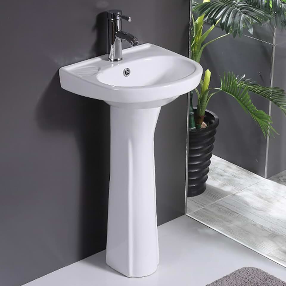 One Piece Pedestal Sink, Ceramic Pedestal Sink for Bathroom, Pedestal Bathroom Sink With Overflow, with Hot and Cold Water Faucet, White Pedestal Sink (Material : C)