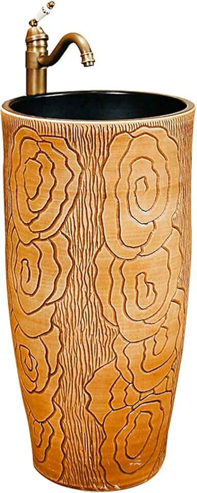 Vessel Sink Bathroom Pedestal Sinks, Siamese Pedestal Bathroom Sink with Drain Installation Hole, for Bathroom Balcony Dining Room,F,42x42x83cm