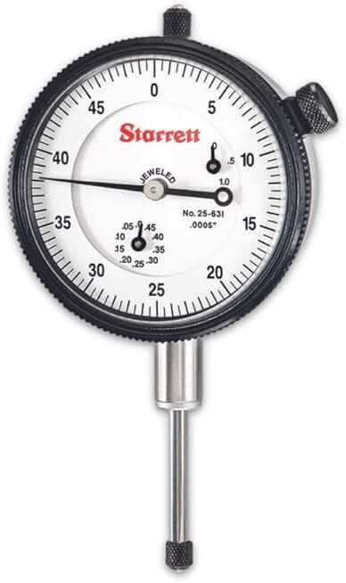 25 Series Dial Indicator with Jewel Bearings and Lug-On-Center Back - White Face, 0-1.000