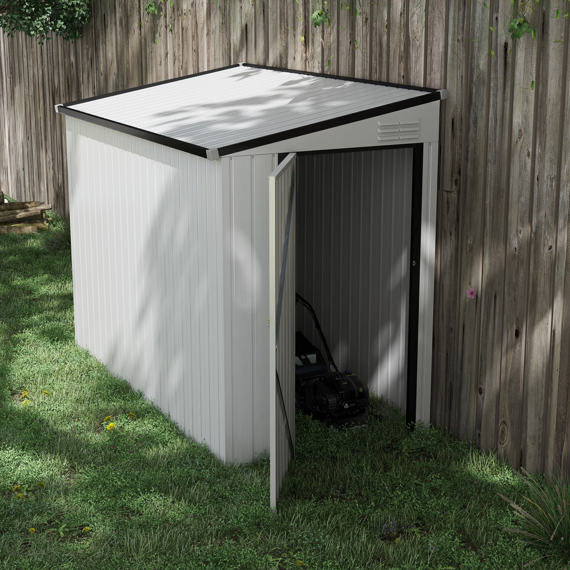 Outsunny 4' x 7.7' Storage Shed, Galvanized, Locking, White