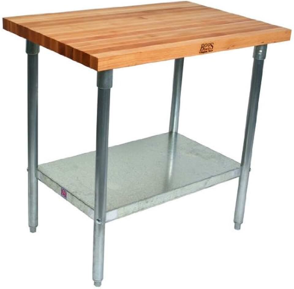 John Boos HNS01 Maple Top Work Table with Galvanized Base and Shelf, 36