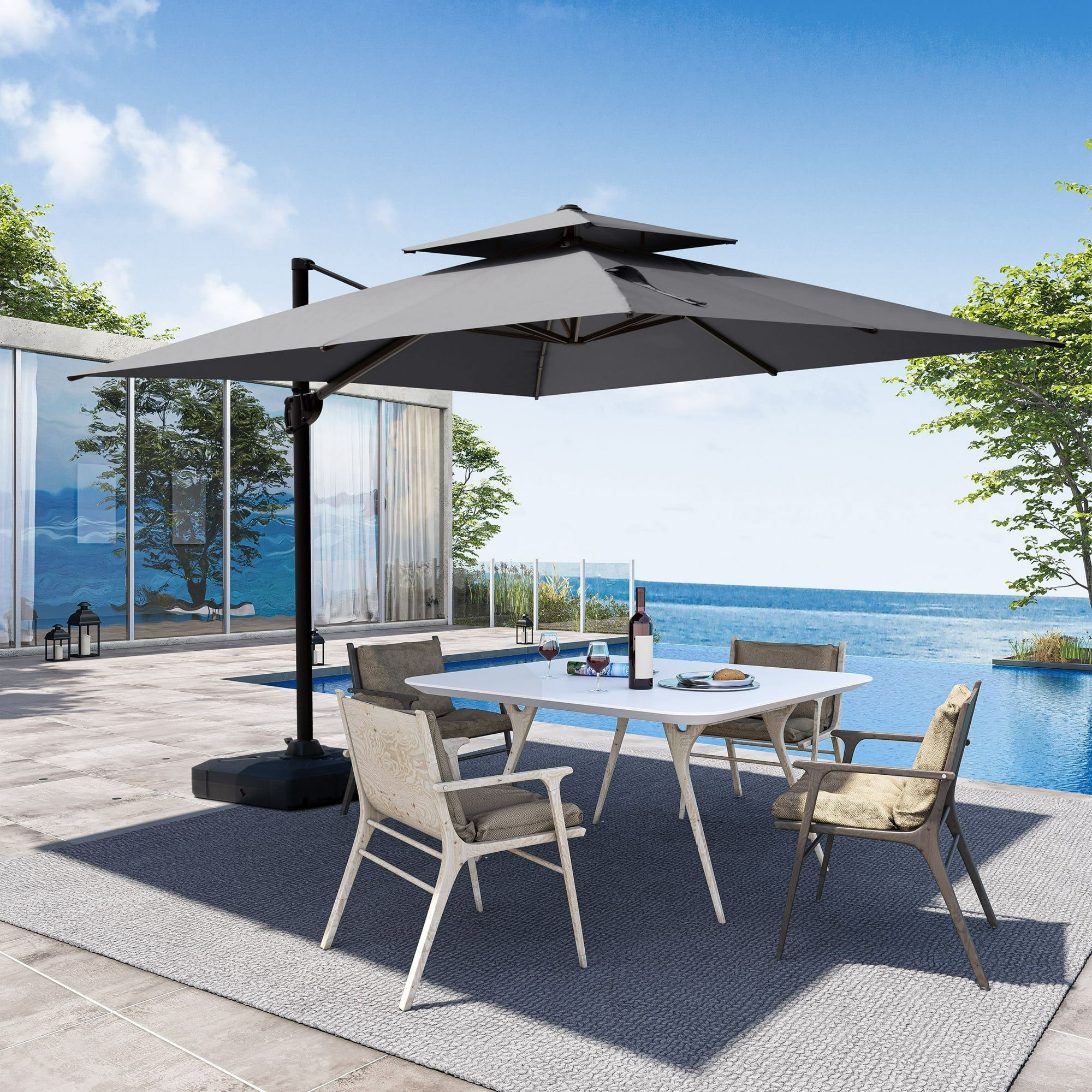 Pellebant  Outdoor Patio Cantilever Offset Umbrella 11 ft Double Top Dark Gray