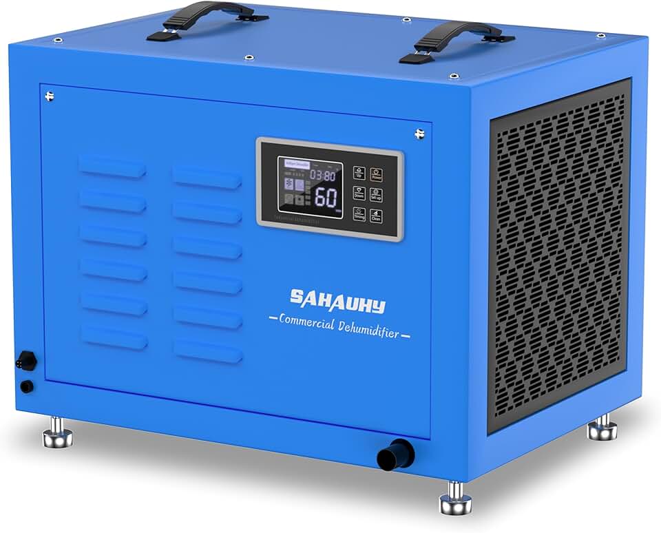 SAHAUHY 158 Pints Commercial Dehumidifier for Basement,Crawl Space,Large Spaces up to 4,500 Sq Ft with Drain Hose,Remote Monitoring,Auto Defrost,Memory Starting,Washable Filter,5 Years Warranty(Blue)