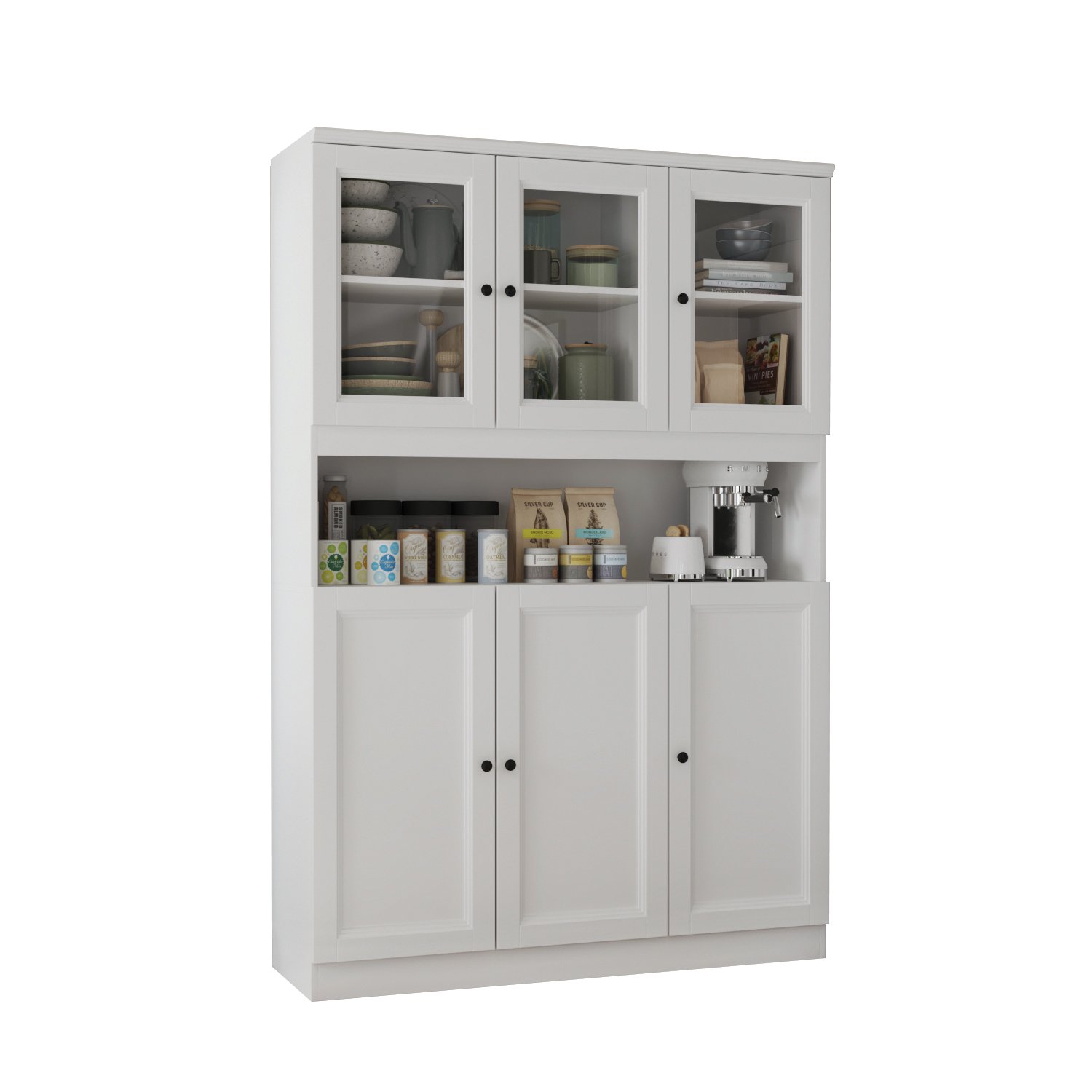 OXYLIFE 6 Doors Kitchen Pantry Storage Cabinet, Buffet Cupboards Sideboard Hutch Cabinet for Living Room Dining Room, White