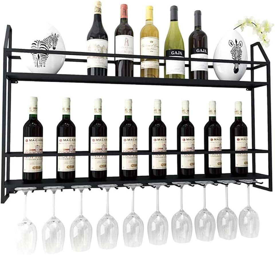 Wine Racks Metal Plug-in Wine Rack Creative Wrought Iron Wine Rack Hanging Wine Rack Wine Rack Shelf Goblet Holder Glassware Rack (Color : A1, Size : 60 * 12 * 62cm)