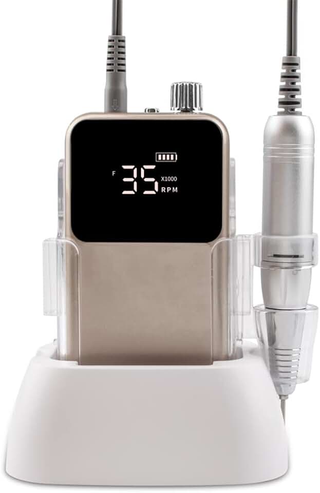 Rectangle Nail Drill Rechargeable Desktop Base Manicure Electric Machine Nail File Pedicure Cordless Drilling(White-Patch Five-Pointed star4)