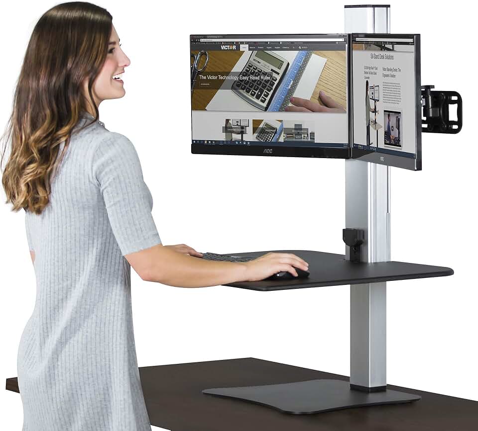 Victor DC450 Dual Monitor Electric Standing Desk, Black, 28 inch Wide Work Surface, Compatible with Any Standard Desk, Monitor Mount Included