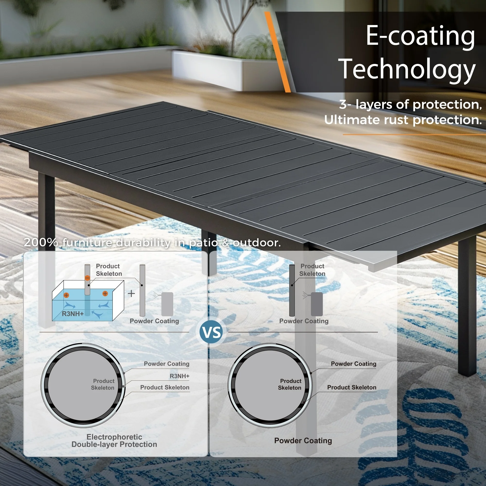 Outdoor Patio Dining Set, 6/8 Metal Stackable Chairs and 1 Rectangular Expandable Table 7-Piece-Expandable 6