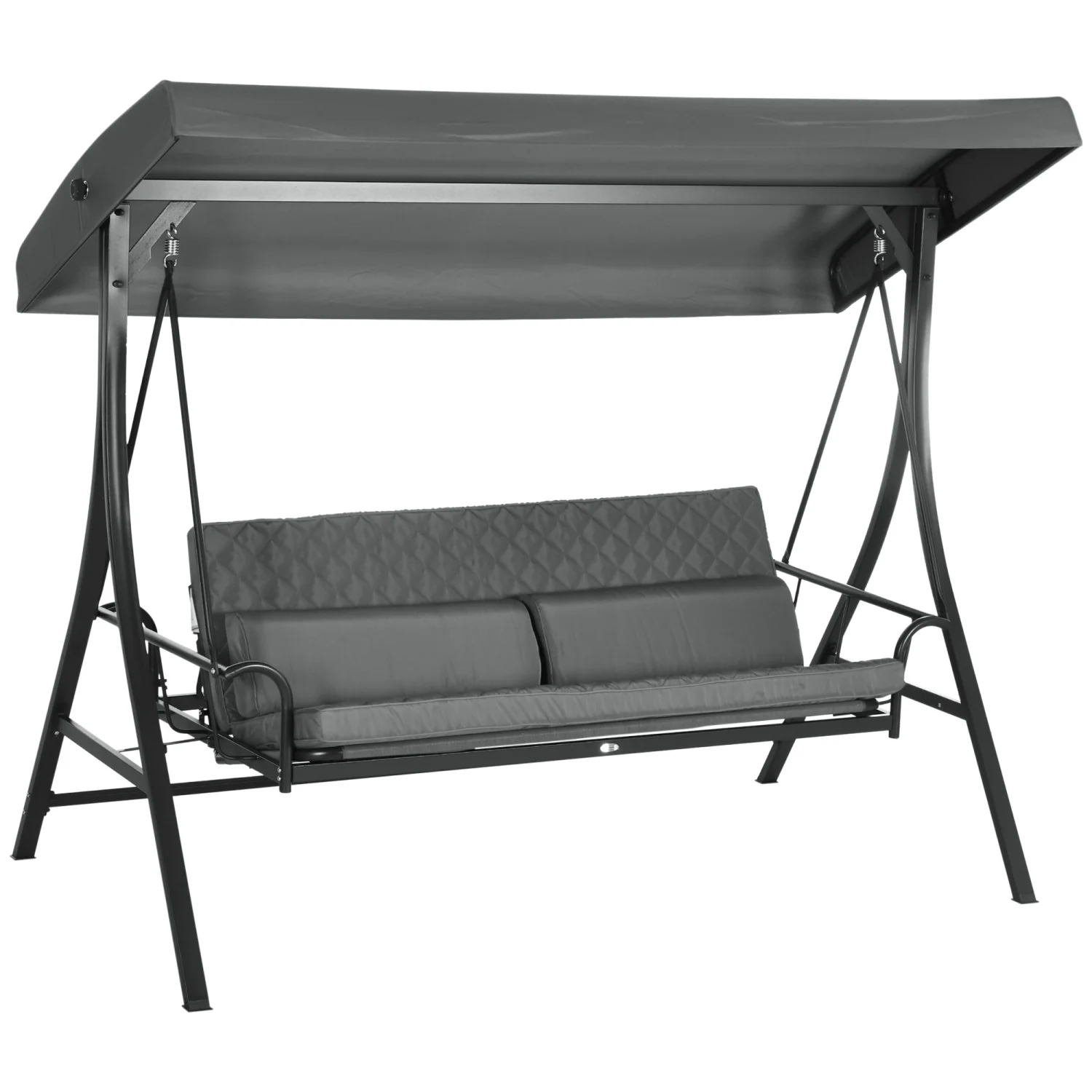 imerelez 3 Person Patio Swing Chair Bed, Converting Flatbed, Outdoor Porch Swing Glider with Adjustable Canopy, Removable Cushions, Pillows, for Garden, Poolside, Backyard, Gray