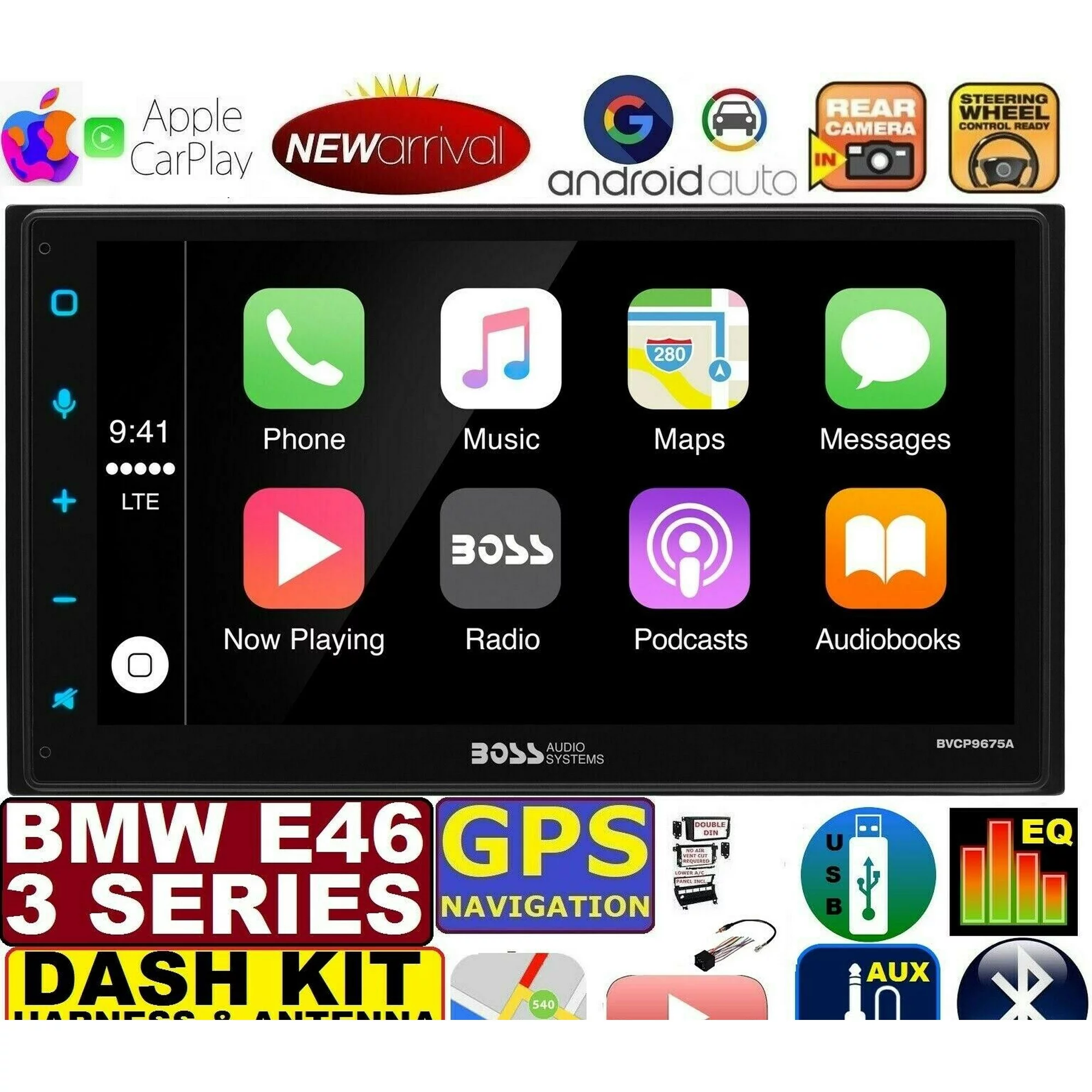 BMW E46 GPS NAVIGATION SYSTEM CD/ DVD BLUETOOTH USB Double Din Car Stereo Radio