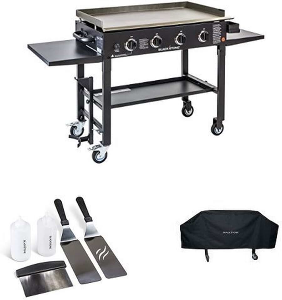 Blackstone 36 inch Outdoor Flat Top Gas Grill Griddle Station - 4-burner - Propane Fueled - Restaurant Grade - Professional Quality - With Cover and Accessory Kit