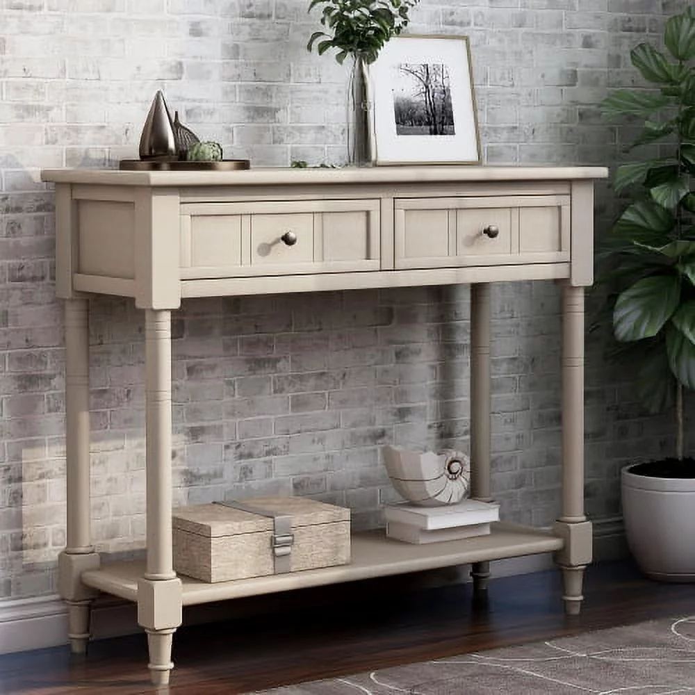JDZDESIGN TREXM Daisy Series Console Table Traditional Design with Two Drawers and Bottom  (Retro Grey)