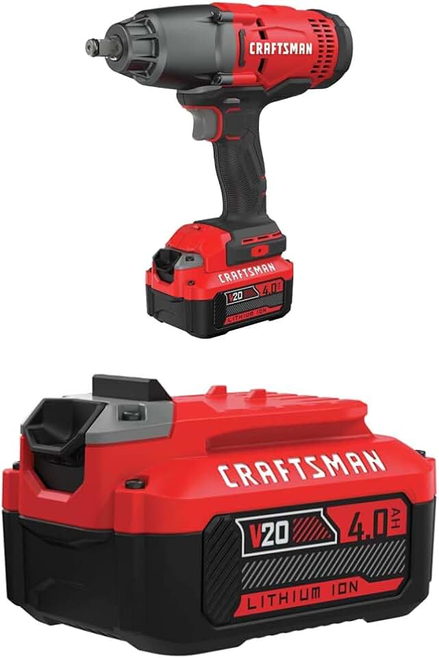CRAFTSMAN V20 Impact Wrench Cordless Kit with EXTRA Lithium Ion Battery, 4.0-Amp Hour (CMCF900M1 & CMCB204)