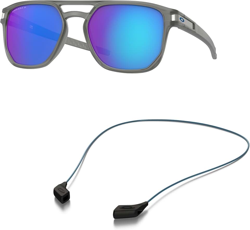 Oakley OO9436 Sunglasses Bundle: OO 9436 943606 Latch Beta Matte Grey Ink Priz and Large Blue leash Accessory kit