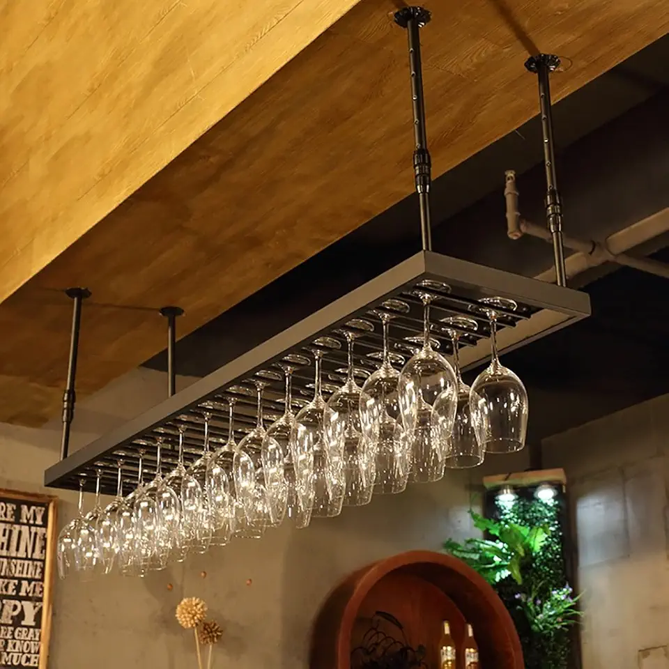 Wine Racks Metal Wine Glass Rack,Glassware Rack Wine Rack,Glassware Wine Rack、Shelf Wine Glass Holder,Wine Glass Rack, Champagne Glass Rack、 (Color : Black, Size : 50 * 35cm)