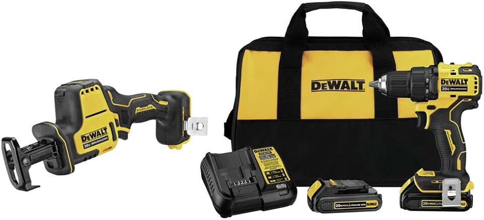 Dewalt DCD708C2-DCS369B-BNDL ATOMIC 20V MAX 1/2 in. Cordless Drill Driver Kit and One-Handed Cordless Reciprocating Saw