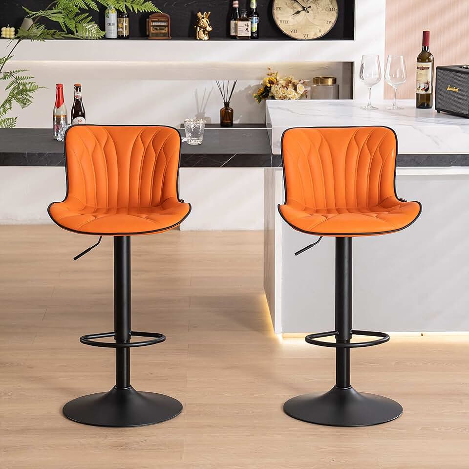YOUNIKE Orange Bar Stools Set of 2 Faux Leather Upholstered Counter Height Barstools Swivel Modern Kitchen Bar Chairs with Backs Adjustable High sillas para barra de cocina for Breakfast Island
