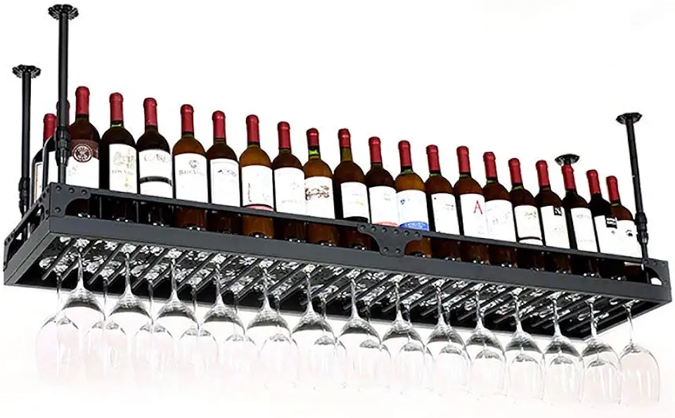 Easy Upside Down Hanging Wine Rack/Wine Rack Ceiling Decorative Glassware Holder, Rack for Bars, Restaurants, Kitchens (60/80/100 / 120cm) (Color : Black, Size : 60 35cm)