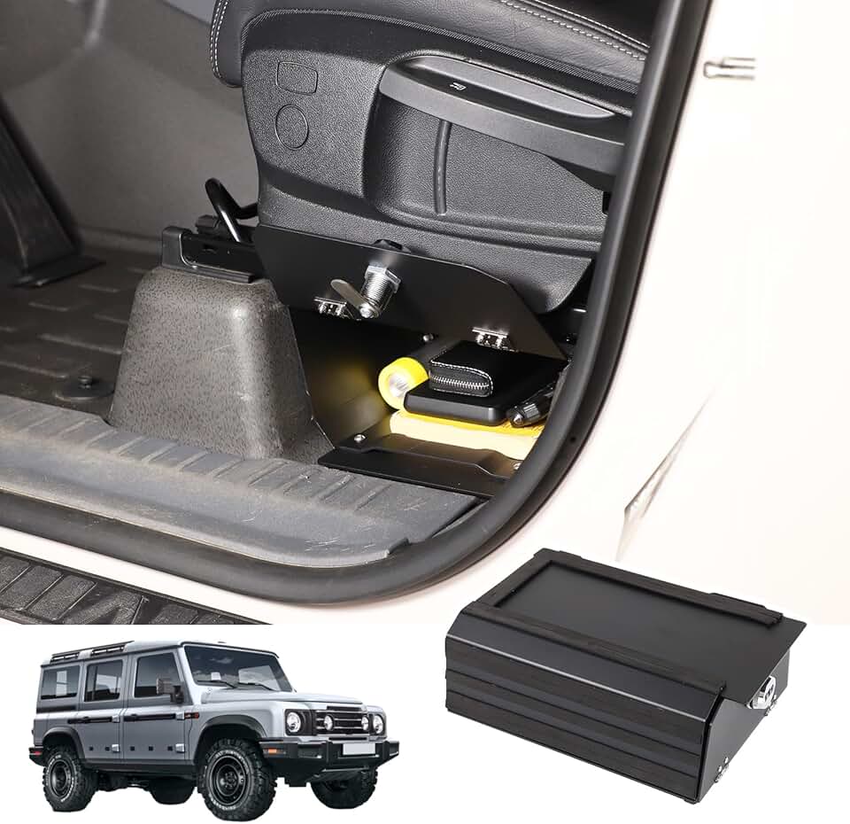 Car Under Seat Storage Organizer Compatible with INEOS Grenadier 2020-2024 Main Driver'S Hidden Combination Safe Aluminum Carbon Steel Storage Box Storage of Valuables