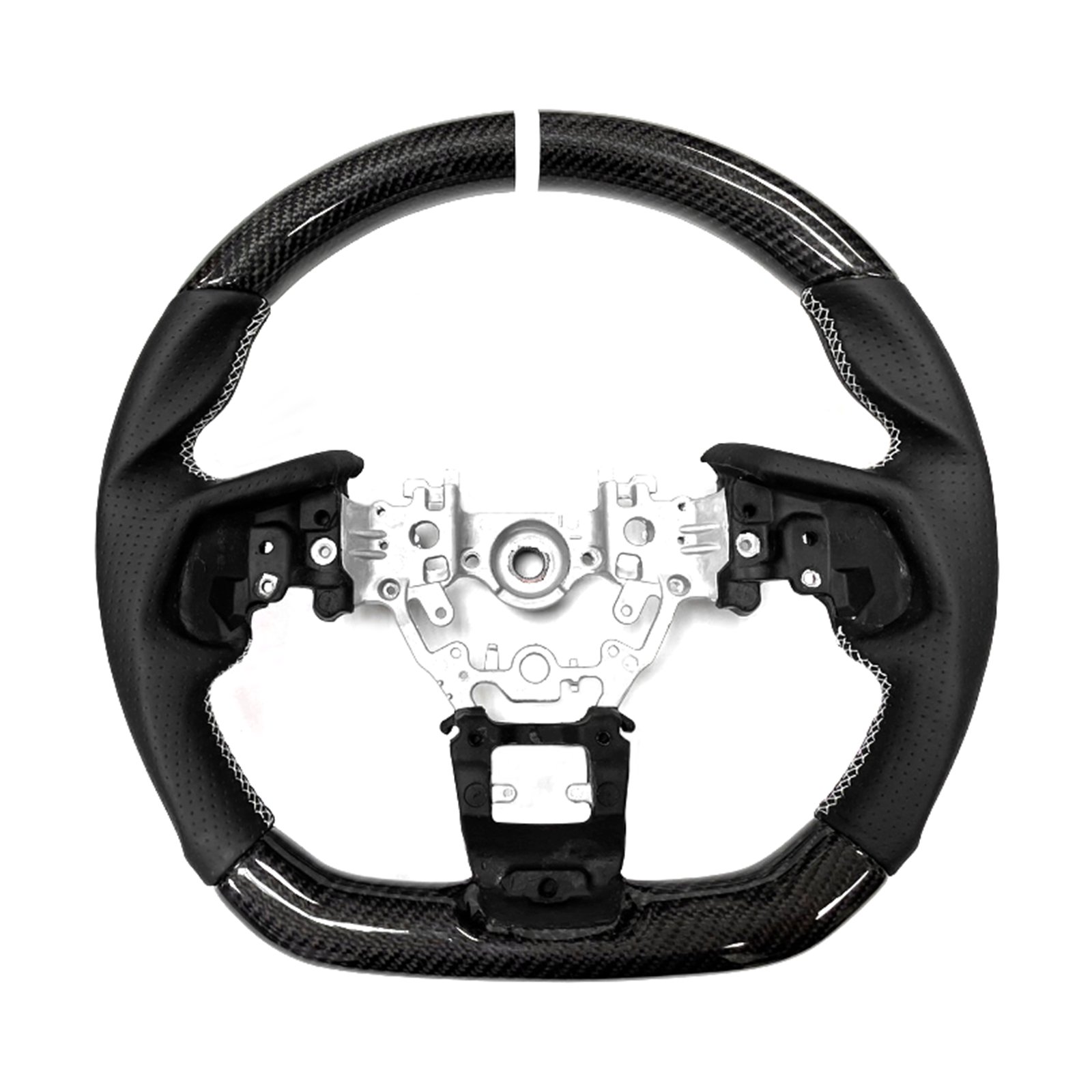 Ikon Motorsports Steering Wheel Compatible With 2022-2024 Subaru WRX Black Carbon Fiber & Perforated Leather Steering Wheel Brushed Kit With White Stitching & Indicator