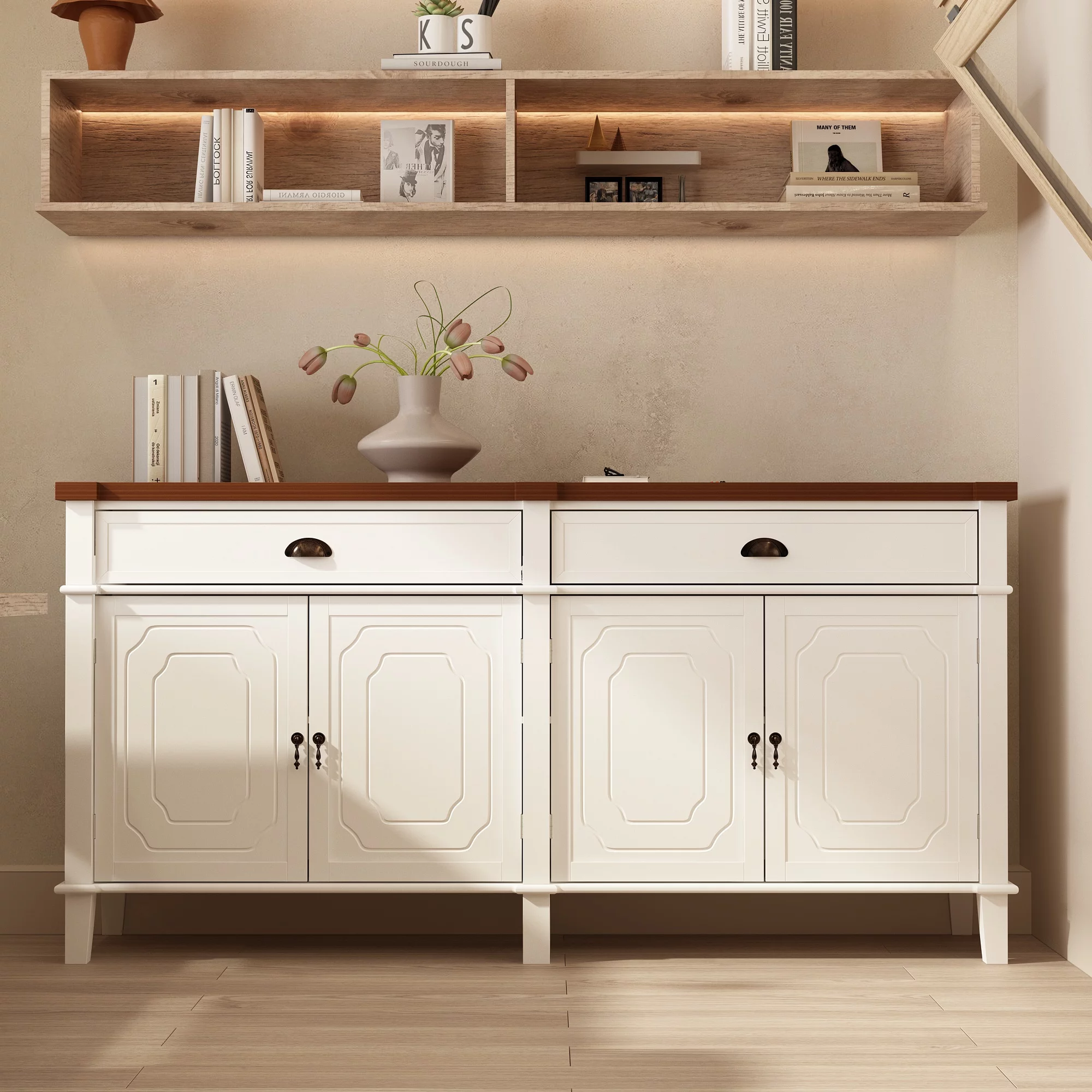 OXYLIFE Kitchen Sideboard Buffet Cabinet with 4 Doors and 2 Drawers