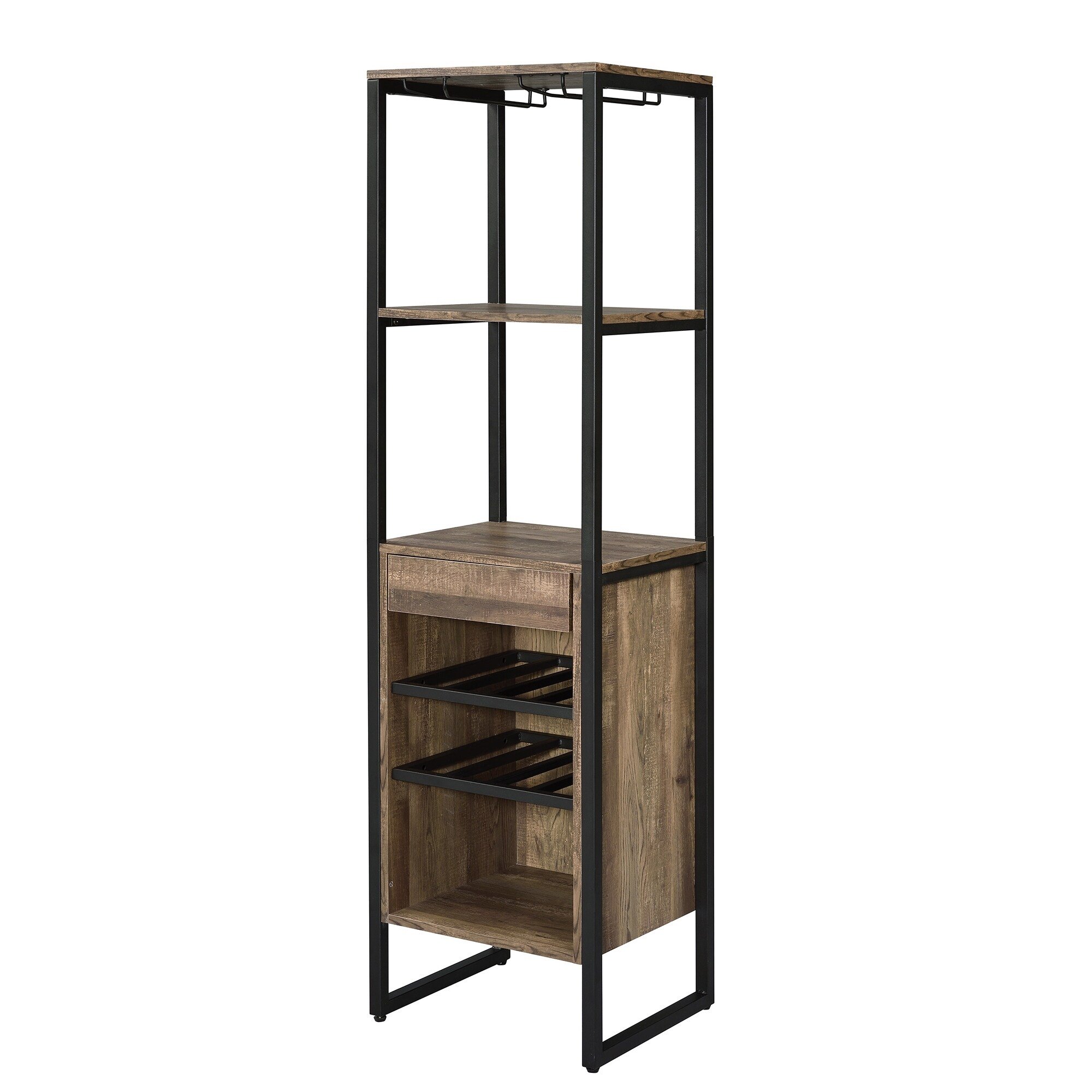Industrial Wood and Metal Wine Rack with 3 Compartments, Brown and Black