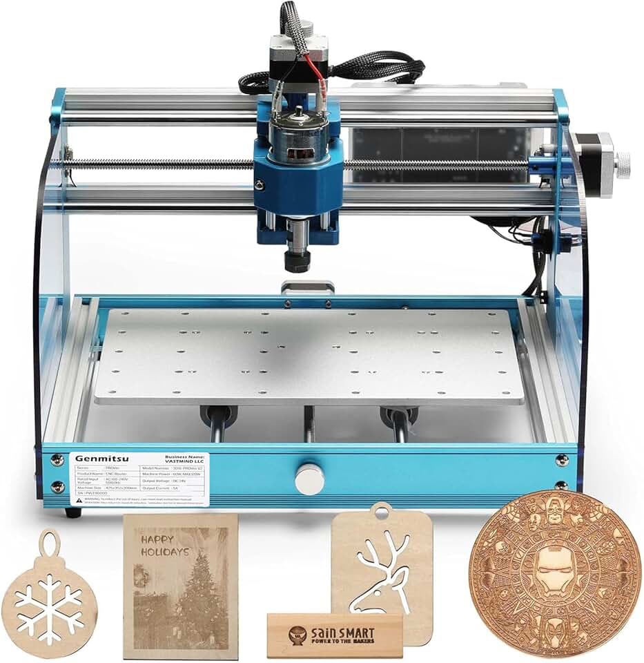 3018-PROVer V2 CNC Milling Machine, Desktop CNC for Beginner with Limit Switches & Emergency-Stop, Upgraded Z Axis Aluminum Spoilboard, Working Area 284 x 180 x 40mm (11.2 x 7.1 x 1.6 inches)