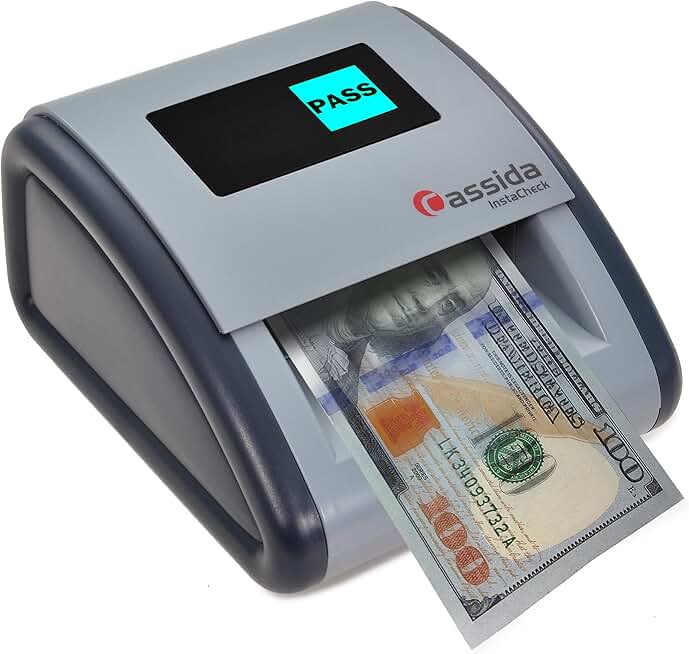 Cassida InstaCheck Small Footprint, Easy to Read Automatic Counterfeit Detector with Infrared, Magnetic and Ultraviolet Sensors, Compact and Lightweight Grey 11-3/4