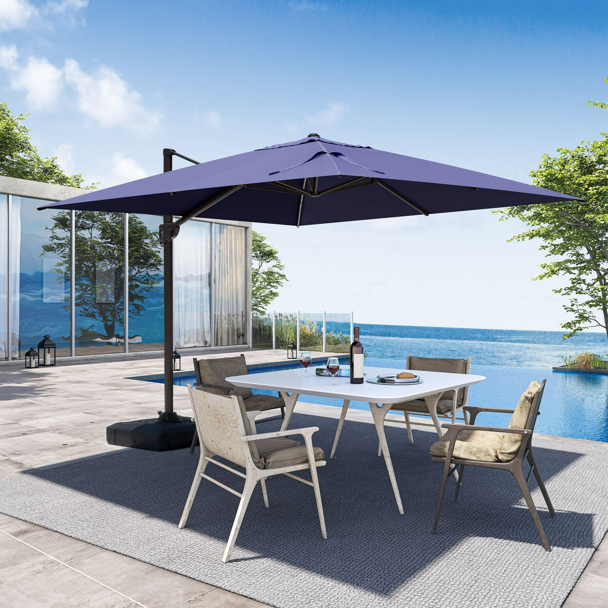 Pellebant  11ft Square Patio Cantilever Offset Umbrella Outdoor without Base Navy Blue