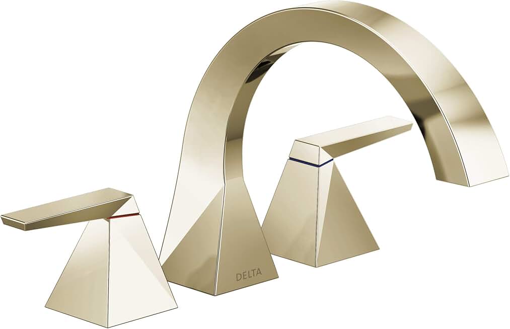 DELTA FAUCET T2746-PN Trillian Two-Handle Roman Tub Trim Deck-Mount Without Diverter, Polished Nickel