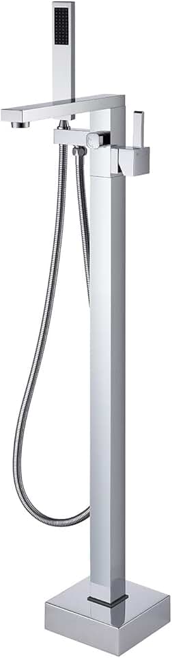 Freestanding Bathtub Faucet Tub Filler Chrome Floor Mount Bathroom Faucets Brass Single Handle with Hand Shower
