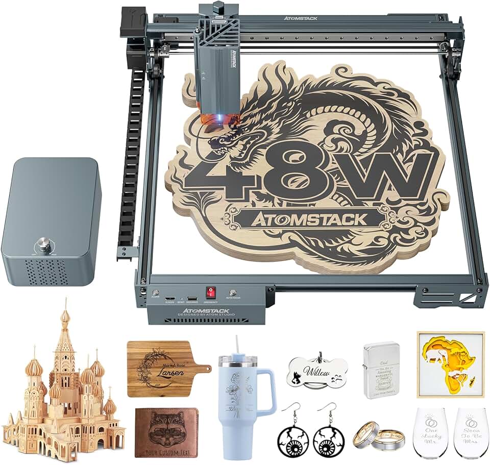 48W Laser Engraver, A40 PRO V2 Laser Cutter with Auto Air Assist, Bulk Engraving Cutting High Accuracy Laser Engraving Machine for Wood, Stone, Metal, Acrylic, Leather, Jewelry