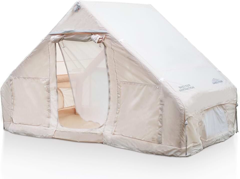 SHELTER Inflatable Camping Tent, Best Inflatable Tents, 2-4 Person Glamping Tent Windproof, Family Inflatable Tents for Camping Waterproof, UV Resistant, Blow Up Tent with Pump Easy Setup